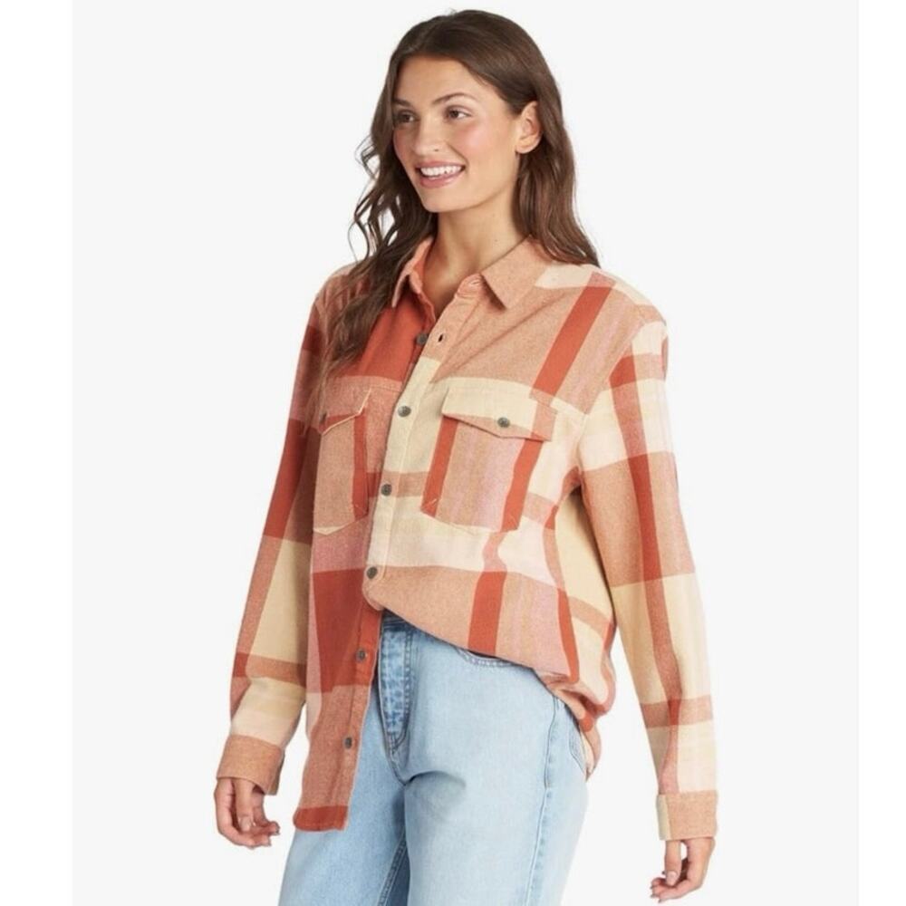 Roxy Let It Go Flannel Long Sleeve Button Up Shirt Boyfriend Fit Size XS NWT